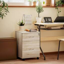 STILVORA Two-Drawer Filing Cabinet with Wheels & Brakes in Light Oak - thumbnail 2