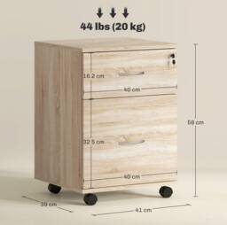 STILVORA Two-Drawer Filing Cabinet with Wheels & Brakes in Light Oak - thumbnail 3