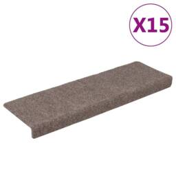 Berkfield Home Stair Mats 15 pcs Needle Punch 65x21x4 cm Cream in Taupe - Size: Medium - thumbnail 2