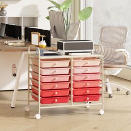 Gymax 12 Drawers Multi-Purpose Utility Cart Storage Rolling Cart With Handles in Pink - thumbnail 5