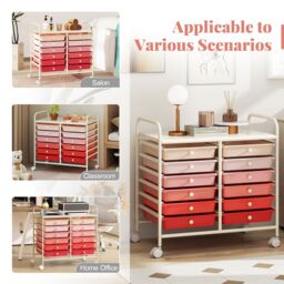 Gymax 12 Drawers Multi-Purpose Utility Cart Storage Rolling Cart With Handles in Pink - thumbnail 8