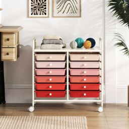 Gymax 12 Drawers Multi-Purpose Utility Cart Storage Rolling Cart With Handles in Pink - thumbnail 4