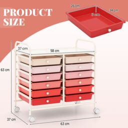 Gymax 12 Drawers Multi-Purpose Utility Cart Storage Rolling Cart With Handles in Pink - thumbnail 3