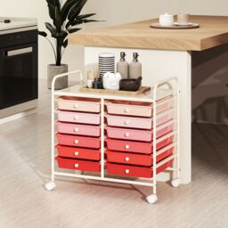 Gymax 12 Drawers Multi-Purpose Utility Cart Storage Rolling Cart With Handles in Pink - thumbnail 6