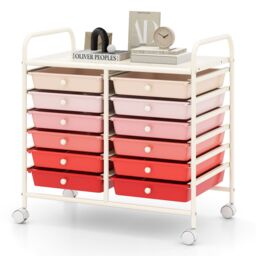 Gymax 12 Drawers Multi-Purpose Utility Cart Storage Rolling Cart With Handles in Pink