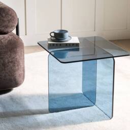 Wyld and Coco Blue Tempered Glass Side Table 46 x 50 cm