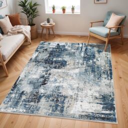 Livabliss Jolie-Abstract Blue Grey Beige Black Moderne Marble Living Dining Bedroom Rug - Size: 120 cm x 170 cm - thumbnail 7