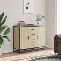 Berkfield Home Sideboard Sonoma Oak 92x35x76 cm Engineered Wood in Brown - Size: 92 x 35 x 76 cm - thumbnail 3