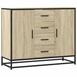 Berkfield Home Sideboard Sonoma Oak 92x35x76 cm Engineered Wood in Brown - Size: 92 x 35 x 76 cm - thumbnail 2