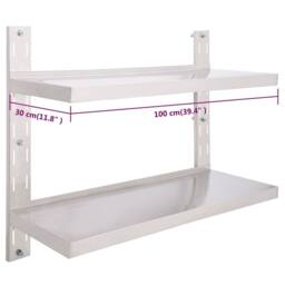Berkfield Home 2-Tier Floating Wall Shelf Stainless Steel 100x30 cm in Grey - thumbnail 7