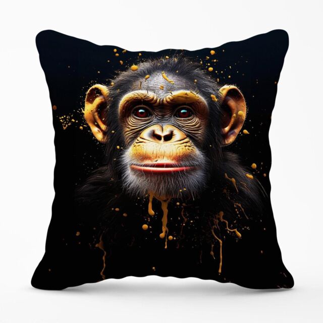 Warren Reed - Designer Splashart Cheeky Chimp Face Outdoor Cushion in Orange - Size: 60 cm x 60 cm - image 1