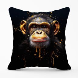Warren Reed - Designer Splashart Cheeky Chimp Face Outdoor Cushion in Orange - Size: 60 cm x 60 cm - thumbnail 1