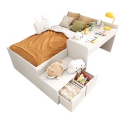 Matteo Kids Single Bed with Desk & Drawers, 90 x190 cm, White - thumbnail 6