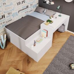 Matteo Kids Single Bed with Desk & Drawers, 90 x190 cm, White - thumbnail 9