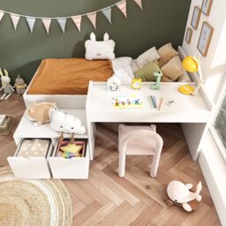 Matteo Kids Single Bed with Desk & Drawers, 90 x190 cm, White - thumbnail 8