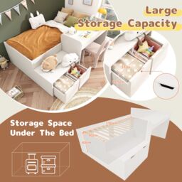 Matteo Kids Single Bed with Desk & Drawers, 90 x190 cm, White - thumbnail 3