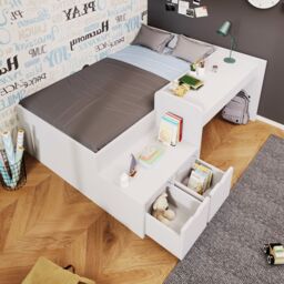 Matteo Kids Single Bed with Desk & Drawers, 90 x190 cm, White - thumbnail 7