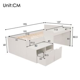 Matteo Kids Single Bed with Desk & Drawers, 90 x190 cm, White - thumbnail 2