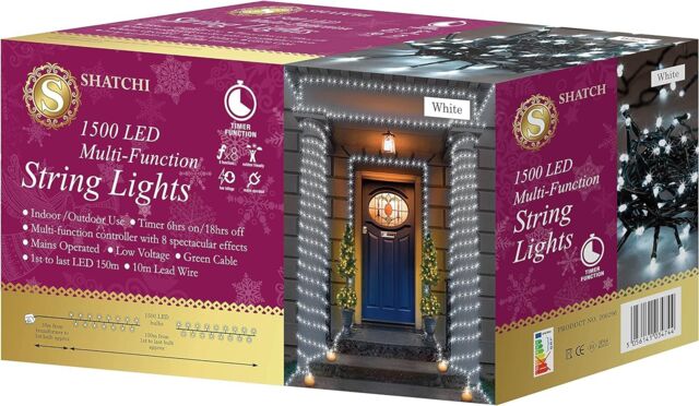 Shatchi 1500LEDs Multifunction Timer String Fairy Lights 150M Indoor/Outdoor Decorations in White - image 1