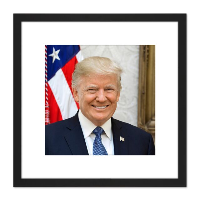 Artery8 Craighead Portrait US President Donald Trump Photo 8X8 Inch Square Wooden Framed Wall Art Print Picture with Mount in Black - image 1