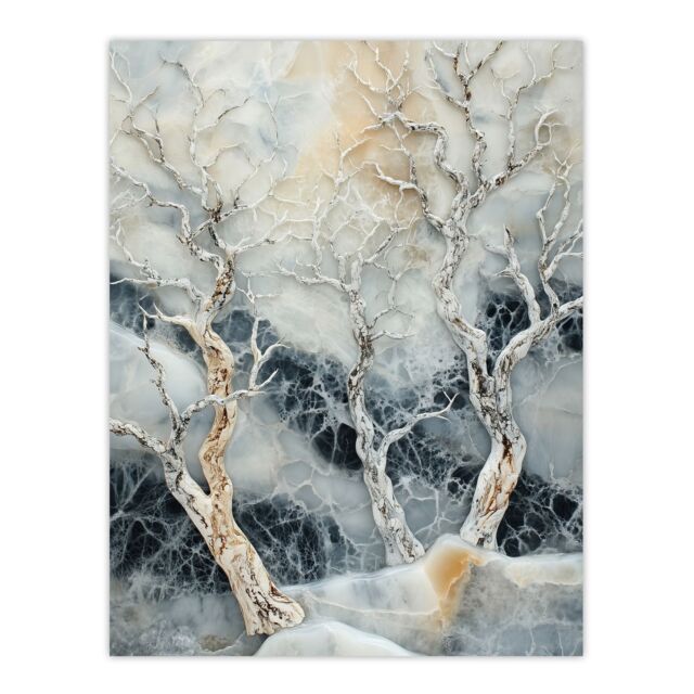 "Artery8 Marble Winter Forest Snow Trees Art Wall Art Print in White - Size: W18"" x H24""" - image 1