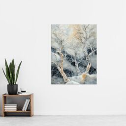 "Artery8 Marble Winter Forest Snow Trees Art Wall Art Print in White - Size: W18"" x H24""" - thumbnail 4