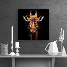 "Warren Reed - Designer Giraffe Face Splashart Canvas in Orange - Size: W16"" x H16""" - thumbnail 2