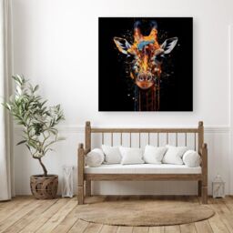 "Warren Reed - Designer Giraffe Face Splashart Canvas in Orange - Size: W16"" x H16""" - thumbnail 3