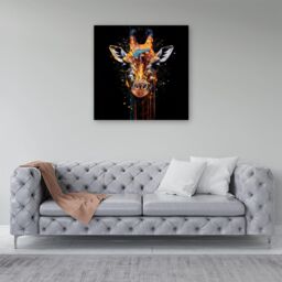 "Warren Reed - Designer Giraffe Face Splashart Canvas in Orange - Size: W16"" x H16""" - thumbnail 4
