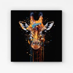 "Warren Reed - Designer Giraffe Face Splashart Canvas in Orange - Size: W16"" x H16""" - thumbnail 1