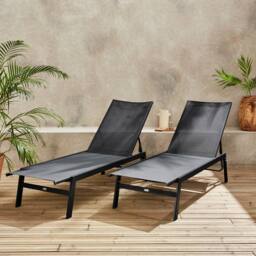 sweeek Set Of 2 Multi-position Deckchairs Textilene & Steel in Black