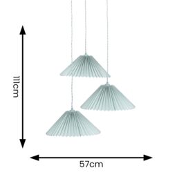ValueLights Akira Pleated 3 Way Triple Drop Ceiling Pendant Light with LED Bulbs in Bright Blue - thumbnail 6