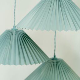 ValueLights Akira Pleated 3 Way Triple Drop Ceiling Pendant Light with LED Bulbs in Bright Blue - thumbnail 3