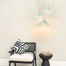 ValueLights Akira Pleated 3 Way Triple Drop Ceiling Pendant Light with LED Bulbs in Bright Blue