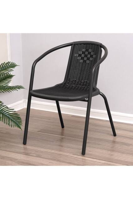 Living and Home 4Pcs PE Rattan Stacking Outdoor Garden Chairs in Black - image 1