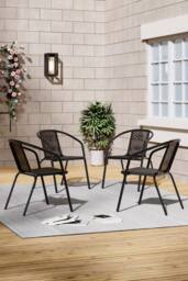 Living and Home 4Pcs PE Rattan Stacking Outdoor Garden Chairs in Black - thumbnail 2