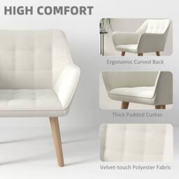 NESTLUNE Velvet-Feel Accent Chair with Arms in White - Size: 100 cm x 15 cm - thumbnail 5