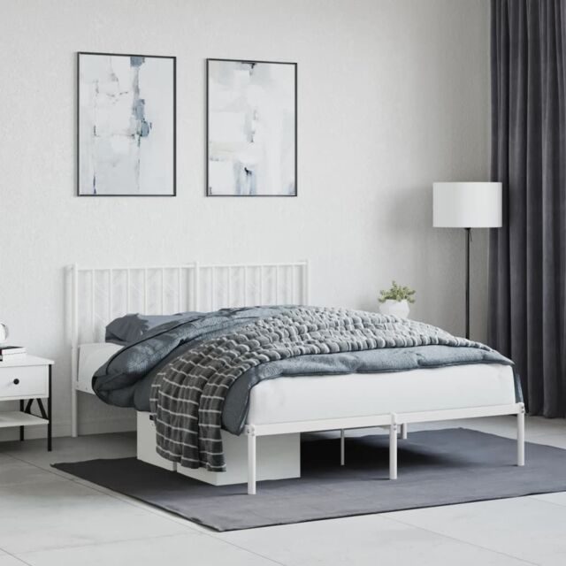 Berkfield Home Metal Bed Frame without Mattress with Headboard White 140x200cm - Size: 140x200 cm - image 1