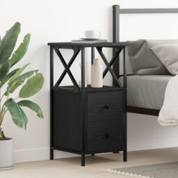 Berkfield Home Black Oak Nightstand, 34x35.5x70 cm, Made of Engineered Wood - Size: 34x35.5x70 cm - thumbnail 1