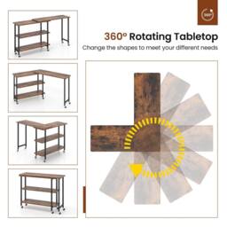 Costway L shaped Mobile 360 Rotating Corner Computer Desk Laptop Computer PC Desk Home Office in Brown - thumbnail 6