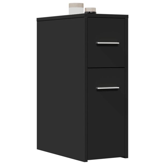 Berkfield Home Narrow Bathroom Cupboard with Wheels Black Engineered Wood - image 1