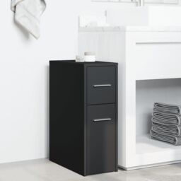 Berkfield Home Narrow Bathroom Cupboard with Wheels Black Engineered Wood - thumbnail 3