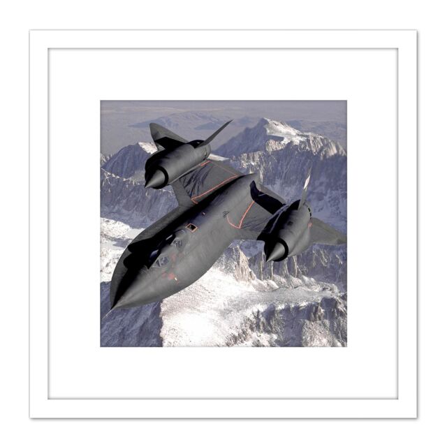 Artery8 Military USA USAF SR-71B Blackbird Aircraft Photo 8X8 Inch Square Wooden Framed Wall Art Print Picture with Mount in White - image 1