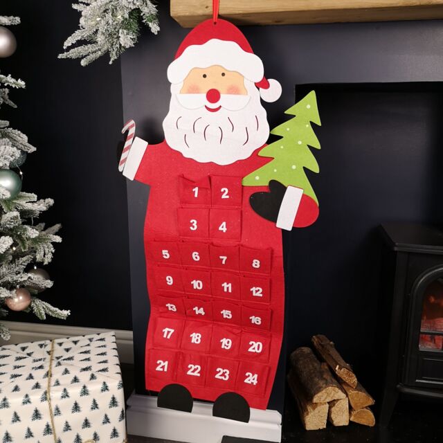 Samuel Alexander 90cm Fabric Red & White Hanging Santa Advent Calendar Christmas Decoration - image 1
