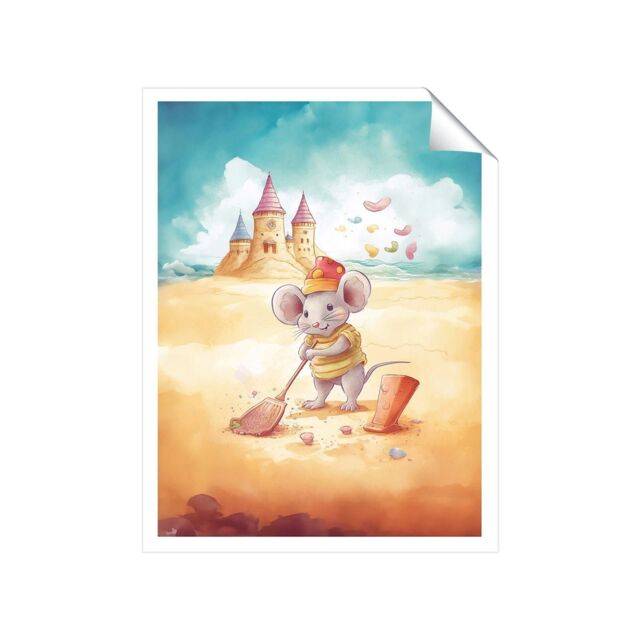 "Warren Reed - Designer Mouse On A Beach Holiday Unframed Art Print - Size: W24"" x H36""" - image 1
