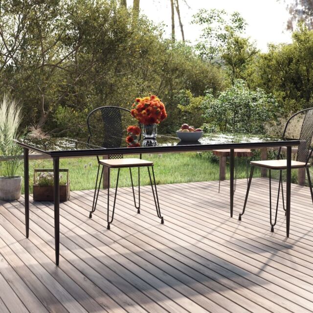 Berkfield Home Garden Dining Table Black 200x100x74cm Steel & Tempered Glass - Size: 200 x 100 x 74 cm - image 1