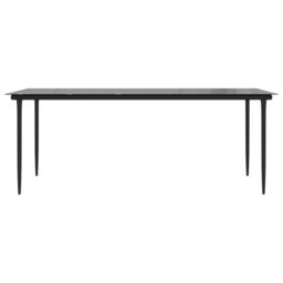 Berkfield Home Garden Dining Table Black 200x100x74cm Steel & Tempered Glass - Size: 200 x 100 x 74 cm - thumbnail 3