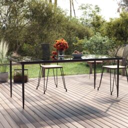 Berkfield Home Garden Dining Table Black 200x100x74cm Steel & Tempered Glass - Size: 200 x 100 x 74 cm
