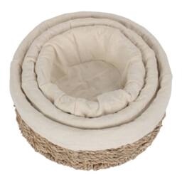 Red Hamper Set of 3 Round Cotton Lined Seagrass Trays in Brown - thumbnail 3