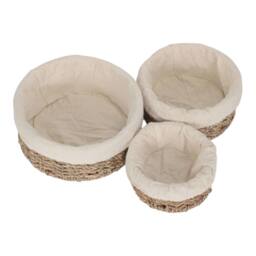 Red Hamper Set of 3 Round Cotton Lined Seagrass Trays in Brown - thumbnail 2